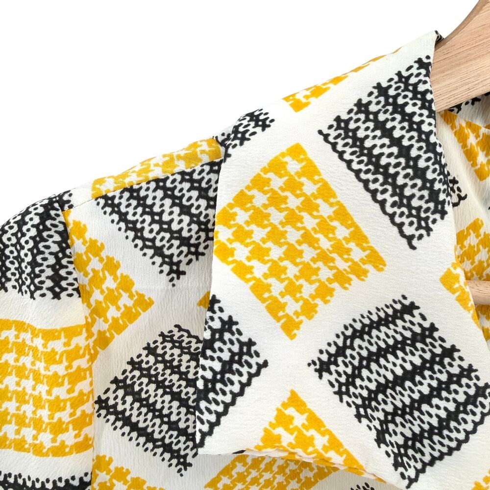 Vintage 60s Handmade Yellow Geometric Check Pleated Drop Waist Dress - Picture 4 of 7